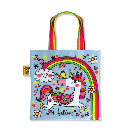 Mini Tote Bag - I Believe/Unicorn & Rainbow